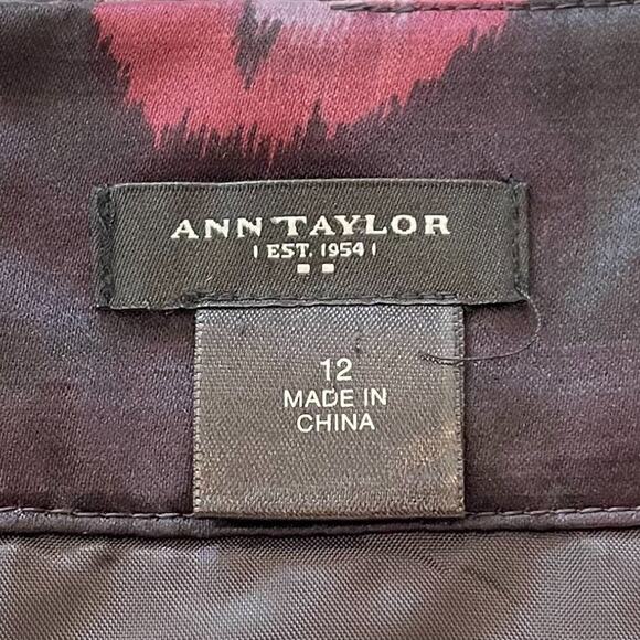 Ann Taylor Black Purple Pink Watercolor Abstract Floral Print Pencil Skirt 12 - Picture 6 of 10